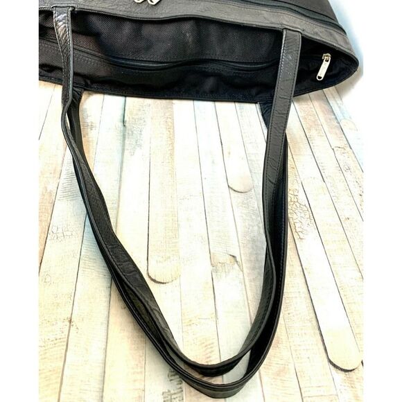 LARGE ST DENIS BLACK NYLON BLACK LEATHER TRIM HANDLES TOTE SHOULDER BAG HANDBAG - Picture 10 of 12